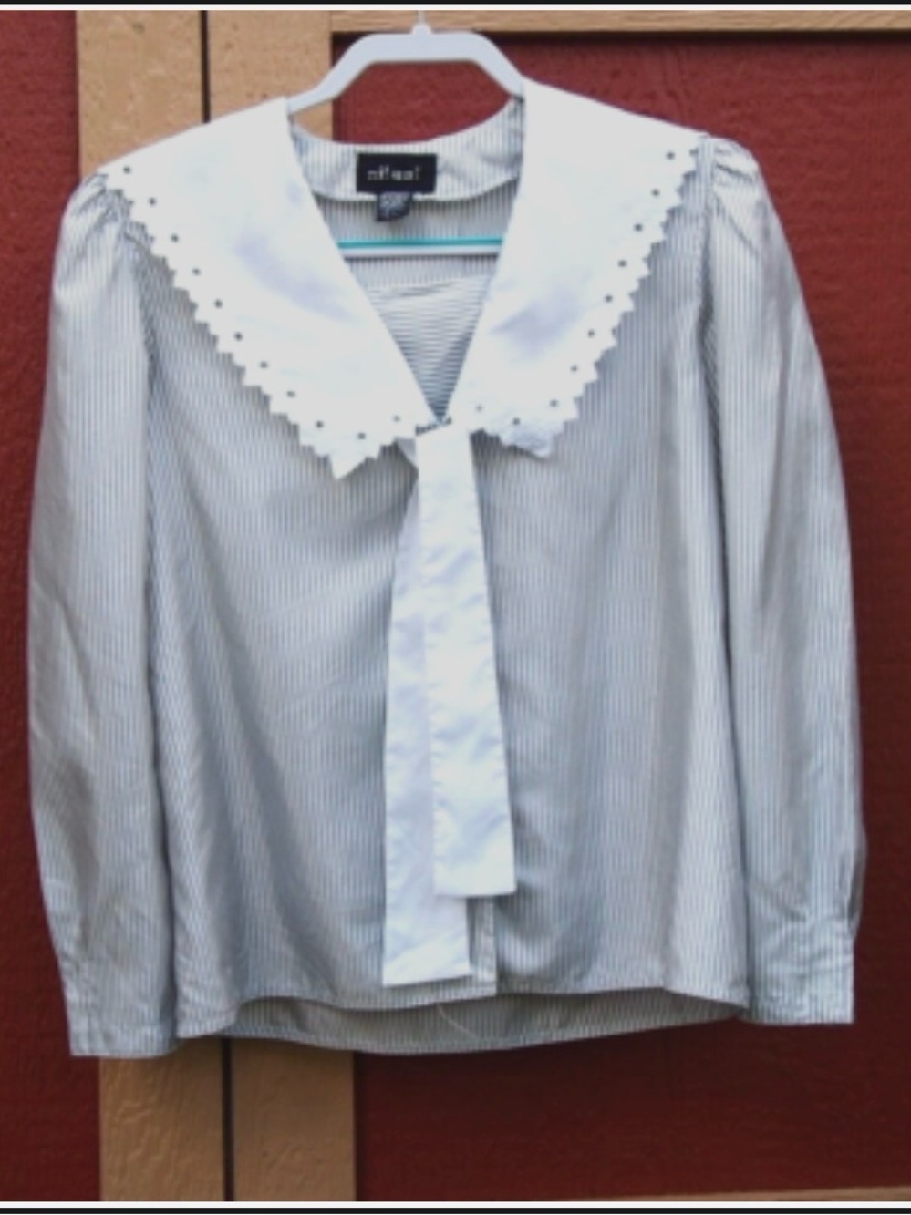 Nilani Vintage White Sailor Collar Striped Tie-Front Blouse